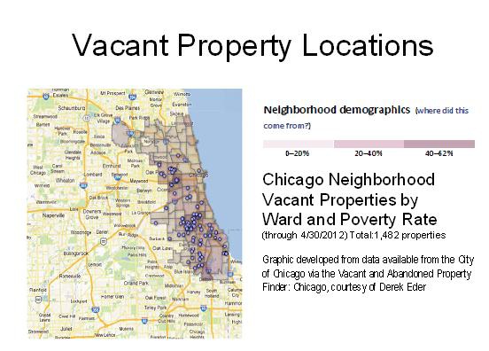 Vacant and abandoned property locations in Chicago, by ward